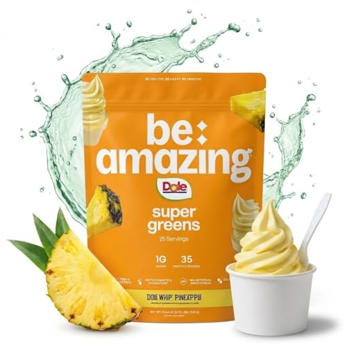 BE AMAZING Super Greens Powder with Prebiotic Fiber & Digestive Enzymes 35 Fruits & Veggies Coconut Water Powder Vegan Gluten-Free Smoothie & Drink Mix Dole Whip Pineapple 25 Servings
