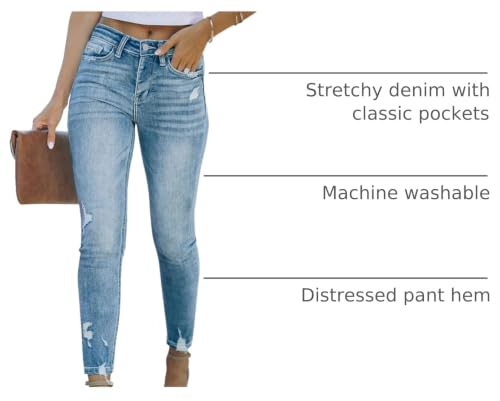 Image of KUNMI Women's Ripped Skinny Jeans Distressed Stretchy Denim Pants