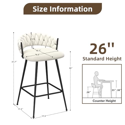 Set de 4 Butacos de 26 Pulgadas de Altura para Barra con Respaldo Tapizado en Terciopelo y Patas de Metal para Isla de Cocina miniatura 2