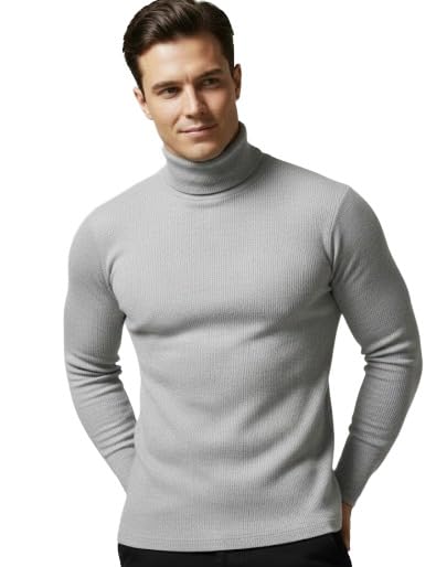Men Highneck Winter Sweater | Woolen High Neck for Men | Full Sleeve Ribbed Turtleneck Pullover | Warm Winter Wear High Neck Top | Stylish Solid Slim Fit Highneck