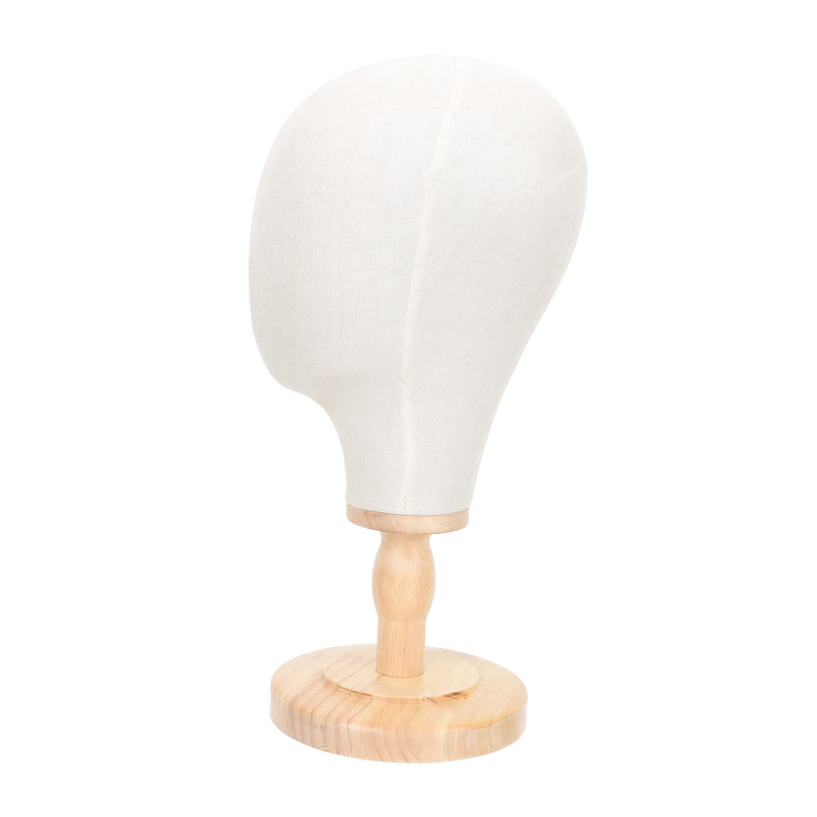 Mobestech Présentoir Tête Mannequin en Lin Naturel Socle Bois, Modèle D'entraînement pour Perruques Et Chapeaux, Support Polyvalent pour Bijoux, Lunettes Et Accessoires De Coiffure