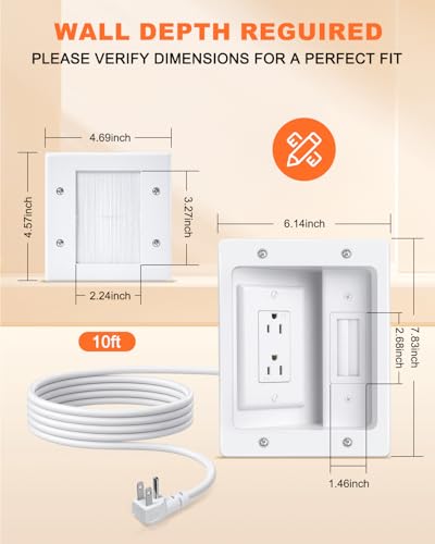 Cubierta de cepillo de salida de TV empotrable blanco neutro 20 A con cable 2