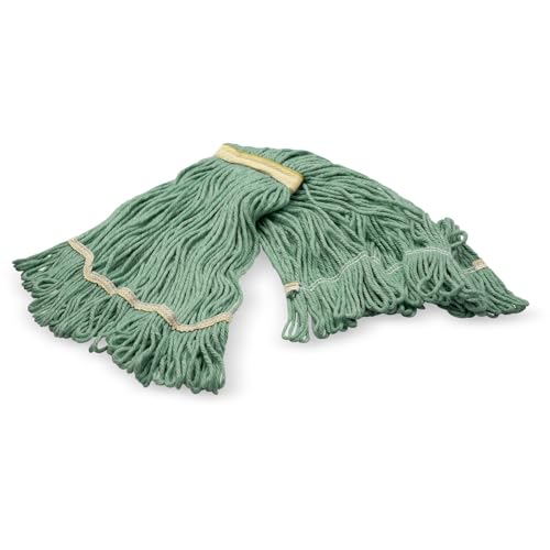 Image of SPARTA Flo-Pac Acrylic Mop Head, Loop-Ended, Narrow Band with 1 inch Yellow Band for Organized Cleaning, Small, Green (Pack of 3)