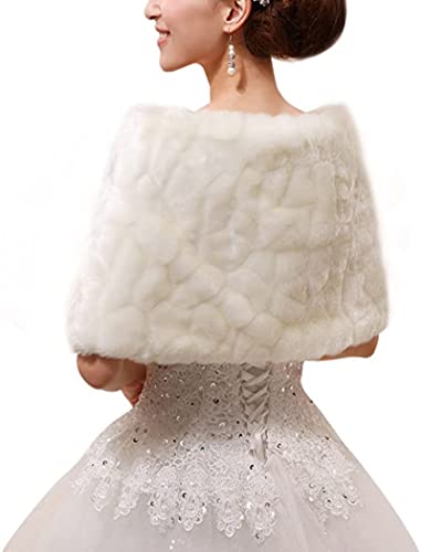 Women's Faux Fur Shawls and Wraps Bride Wedding Fur Stole Shrug Scarf Girls Winter Bridal Cape Cover Up Christmas Cloak Gift2