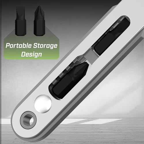 Image of Bates- Mini Ratchet Wrench, 1 /4 inch Magnetic 90 Degree Screwdriver, Gray, Low Profile Right Angle Screwdriver for Tight Spaces