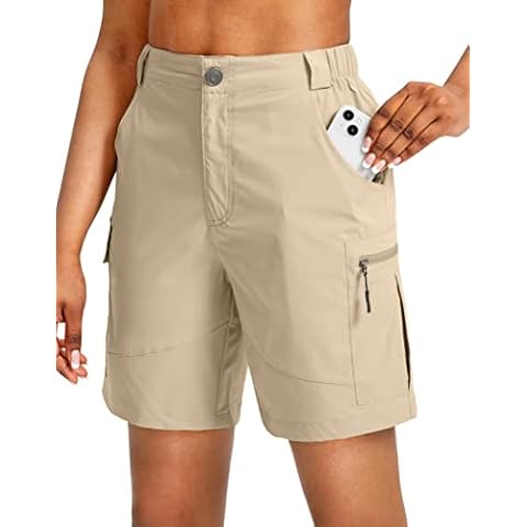 Viodia Women's 7" Hiking Cargo Shorts with Pockets Quick Dry Lightweight Shorts for Women Golf Casual Summer Shorts, Khaki, Large Cover