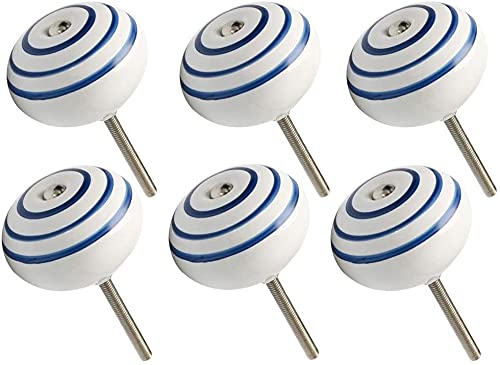 6 Pezzi Manopole per cassetti Manopole in Ceramica Vintage Manopola per cassetti Rotonde Maniglia per mobili Porta Armadio Armadio Guardaroba Comò Decorativo,Bianco(40x31mm)(Blue Circle 2)