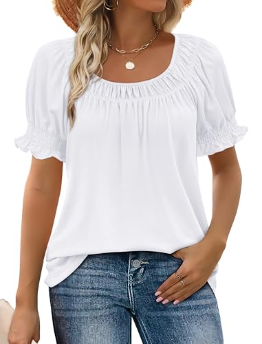 Image of WIHOLL Womens Short Sleeve Square Neck Summer Tops Dressy Casual Blouses Trendy Clothes 2026