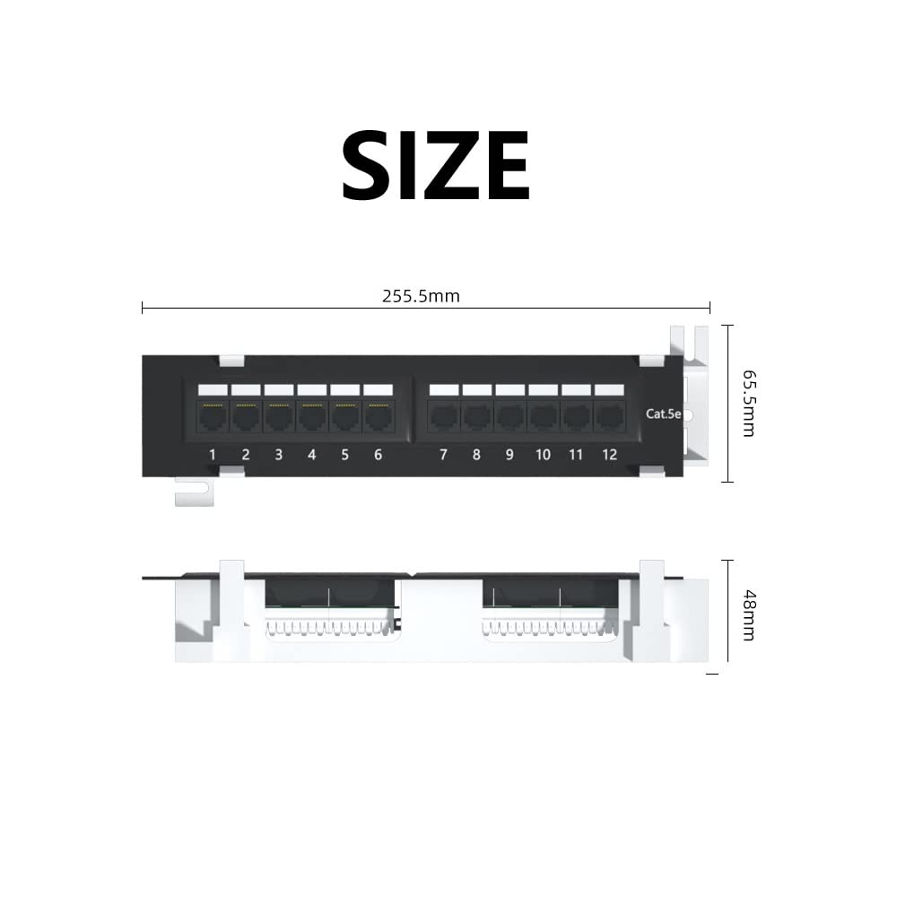 1U 12 Ports Cat6 Unshielded Wallmount Patch Panel UTP Ethernet Patch Panel with RJ45 Cat6 Adapter Patch Panel