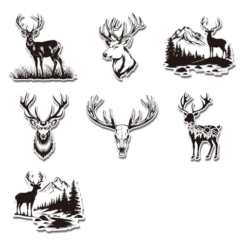 WADORN 7 autocollant en Vinyle pour Voiture Motif Cerf Élan Montagnes Arbres Chasse, Autocollant D'Extérieur en Forme de Bois de Cerf de Montagne D'Élan...