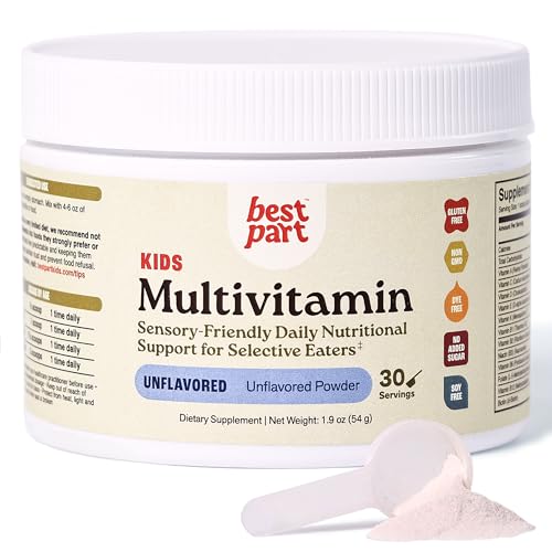 BEST PART Multivitamin for Kids Unflavored Multivitamin Powder for Ages 4-8 Iron-Free No Added Sugar Sensory-Friendly Kids Methylated Multivitamin for Selective Eaters Easy to Mix 30 Servings