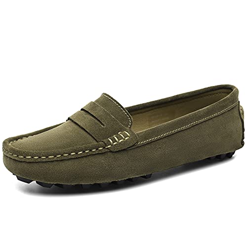 Osslue Women's Suede Leather Casual Penny Loafers Retro Ladies Moccasins Driving Mocs Comfort Slip-On Fashion Boat Shoes Classic Flats2