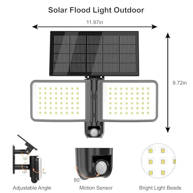 Solar Outdoor Lights - 1500LM IP65 Waterproof LED Security Lights with Remote Control, Memory Function Motion Sensor Outdoor Light, 4 Modes Exterior Flood Wall Light for Backyard Patio Garage
