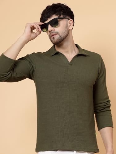 Image of Rigo Printed Casual T-Shirts for Men | Waffle Knit Solid T-Shirt for Men | Full Sleeves T-Shirts for Men