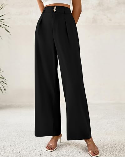 BTFBM Women Wide Leg Dress Pants 2025 High Waisted Button Pleated Business Casual Trousers Office Work Palazzo Pants2
