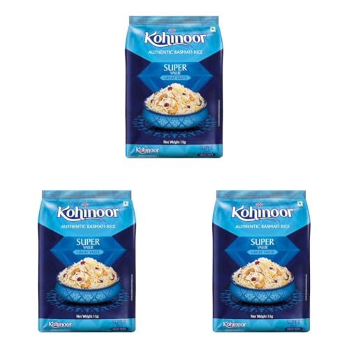Image of Kohinoor Super Value Basmati Rice, 1.25 Kg (25% Extra)| Authentic Long-Grain Basmati Rice (Up to 20 mm) | Aromatic, Flavorful I Ideal for Pulao & Plain Rice (Pack of 3)