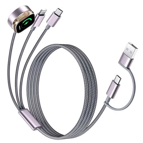 Chargeur 3 en 2 magnétique sans fil pour Apple Watch, câble tressé nylon USB‑C/USB‑A et base de charge, compatible iWatch Ultra/SE/10/9/8 et iPhone