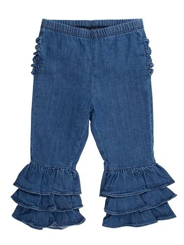 RuffleButts Baby/Toddler Girls Denim Ruffle Flare Pants2