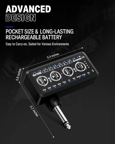 Image of Donner Guitar Headphone Amp, Mini Turbo Headphone Amplifier Guitar, 10 Amp Models with Tuner, Inlay Multi Effects Delay Reverb Chorus Overdrive, USB Export