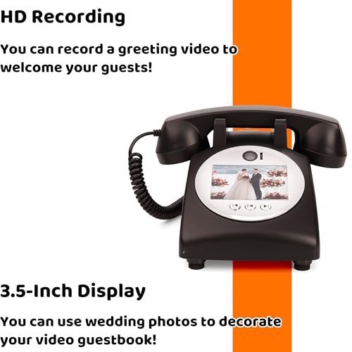 Image of RetroVox Video & Audio Guest Book Wedding Phone Guestbook Creative Easy to Use & Fun Engagements Anniversaries Baby Showers Graduation (C Black)