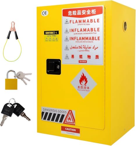 30 Gallon Flammable Storage Cabinet 23*18*35in, Fire Resistant Cabinet with Adjustable Shelves, Thickened Galvanized Steel Flammable Safety Cabinet for Commercial, Industrial and Home Use, Yellow