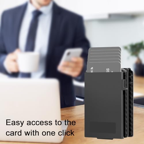 Wallet for Men with Money Clip, Mens Minimalist Wallet 5-8 Cards, Slim Compact Wallet with Money Clip & ID Window, Pop Up Card Wallet, Metal Aluminum Credit Card Holder Bifold Wallet (Carbon)3