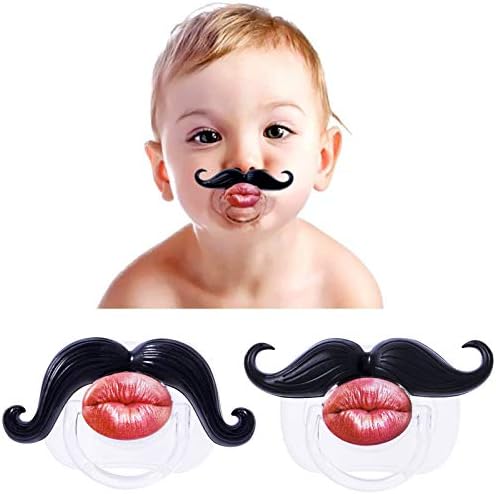 Uooker Mustache Pacifier, Funny Gentleman Mustache, Cute Baby Handlebar, Funny Baby Pacifiers for Newborn, BPA Free Latex Free Made with Toddler Soft Silicone 2Pcs