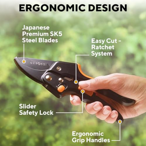 Image of Gerossi Ratchet Pruning Shears Heavy Duty, Hand Pruners for Gardening