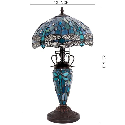 Image of WERFACTORY Tiffany Table Lamp Stained Glass Desk Reading Light 22 Inch Tall