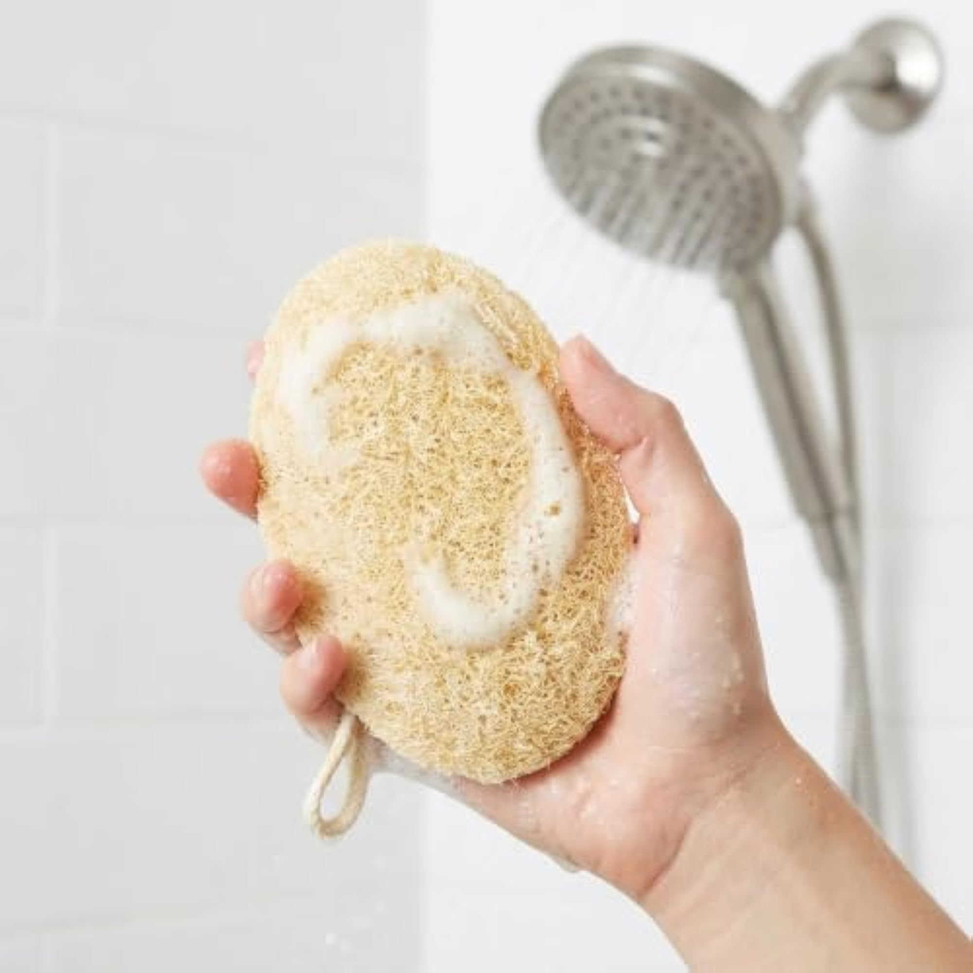 Natural Loofah Body Scrubber for Bathing, Oval Luffa Scrub Pad Pack of 2