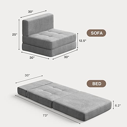 Aiho Folding Sofa Bed, Memory Foam Floor Couch Futon Sofa, Sleeper Sofa Chair Bed Couch Bed, Modern Linen Fabric Removable Cover, For Living Room/Apartment/Dorm/Loft (Light Grey) #TOP1