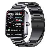 SHBQRS Smart Wristband with Heart Rate and Blood Pressure Monitors, Stainless Steel Strap, Capable of Making Phone Calls (Black)