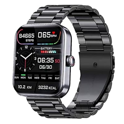 SHBQRS Smart Wristband with Heart Rate and Blood Pressure Monitors, Stainless Steel Strap, Capable of Making Phone Calls (Black)