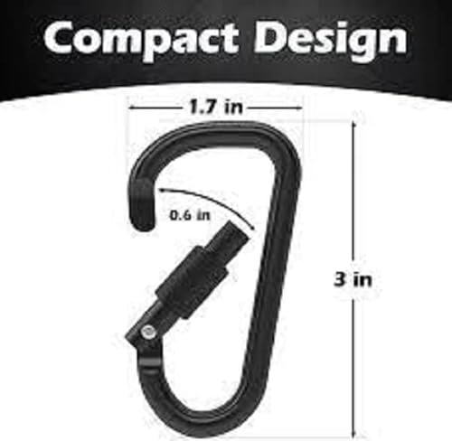 Gold Lion Gear Aluminum Carabiner With Lock 3" - Carabiners - D Shape Heavy Duty Buckle - Locking Carabiner Clip - Key Ring - Backpack Clip - D Clips - Key Holder For Belt - Key Clip - Back Pack Clips #TOP1