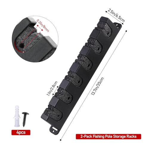 HUIKANGSHENG Fishing Rod Holder Wall Mount, 2-Pack Fishing Pole Storage Racks for Garage, Boat, Wall Holds 6 Rods, Durable Black