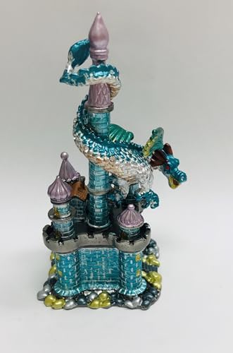 Fantasy Dragon Castle Trinket Box,Turquoise and Silver, Decorative Jewelry Storage, Medieval Dragon Design with Crystal Accents Jeweled Ideal for Small Jewelry kids first tooth image 4