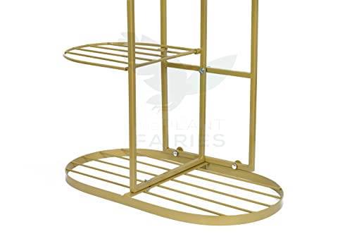 Image of Metal Flower Pot Stand for Indoor & Outdoor - Multi-Tier Iron Plant Stand for Home, Balcony & Garden - Space-Saving, Multi Tier Plant Stand for Balcony (Gold, 47 x 25 x 102 cm