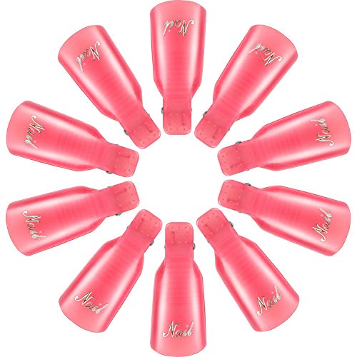 10 Pack Acrylic Nail Art Soak Off Clip Cap UV Gel Polish Remover Wrap Nail Tool (Pink)