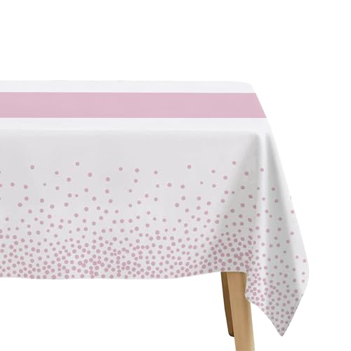 Image of White and Pink Party Decorations Tablecloth, 3 Pack Disposable Light Pink Dot Table Cover Printed Table Runner for Birthday Baby Bridal Shower Wedding Anniversary Graduation, 86in x 55in