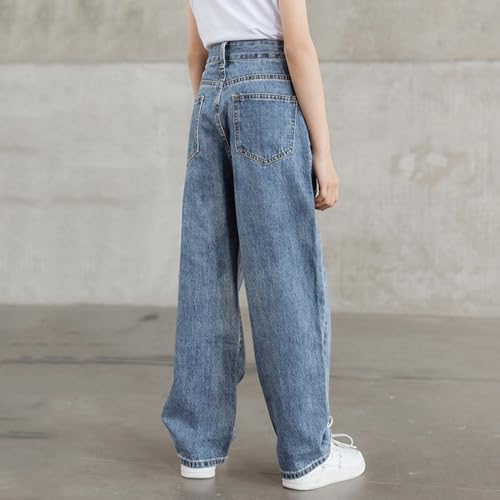 Little Girl Ripped Jeans Tassel Hem Drawstring Waistband Long Jeans Solid Size 5 Girl Clothes3