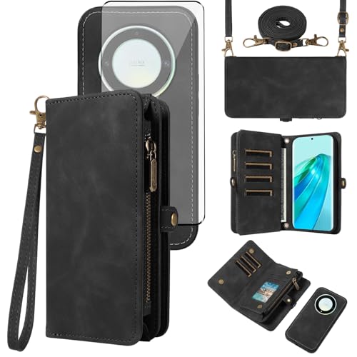 Coque Honor X 9A A9x antichoc avec porte-cartes amovible et film écran en verre trempé