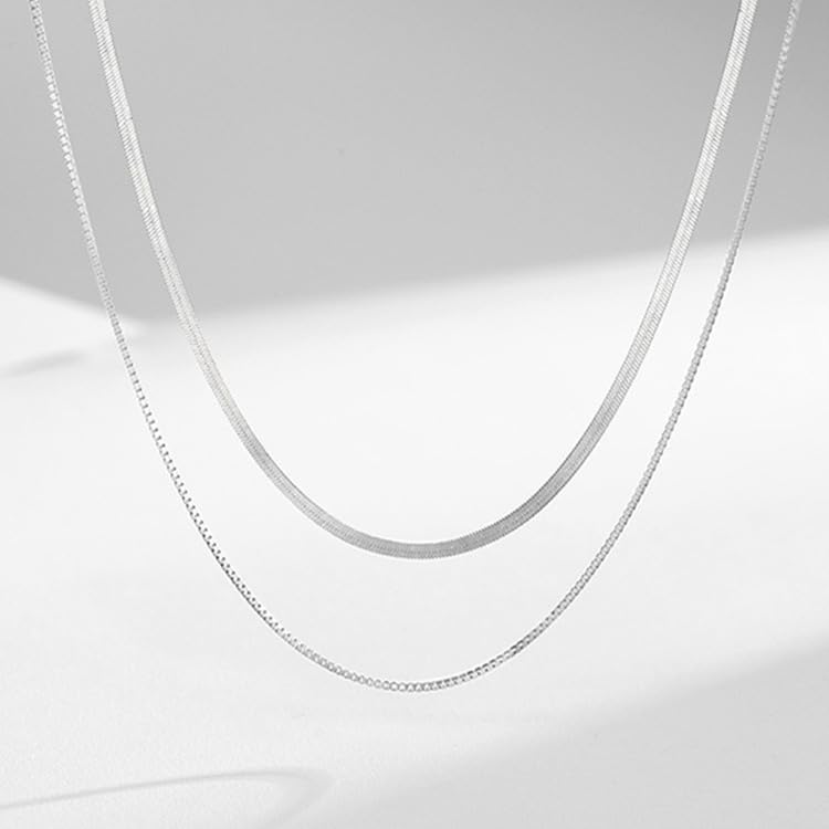 Double Layer Snake Chain Necklace, Sterling Silver Plated, Double chain, Women's Fashion Jewelry - Image 2