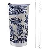 ALLMIX SPOROT 20oz Chinese Blue Willow Stainless Steel Tumbler with Lid and Straw, Insulated Coffee Tumbler Cup Travel Mug for Valentine's Day Gift