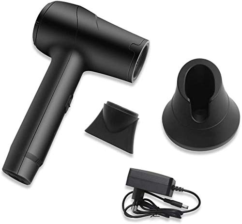 Inalámbrico portátil inalámbrico pelo secador secador de pelo caliente y batería recargable de carga rápida 5000m viento frío, adecuado para viajes interiores y exteriores,Black
