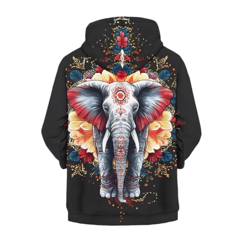 GLUDEAR Boys Girls Bohemian Elephant Print Zip Up Hoodie Unisex Kids Pocket Hooded Sweatshirt 6-16 Years2