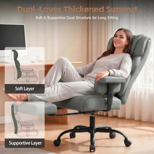 Image of Vonesse Big and Tall Office Chair, Desk Chair with Soft Adjustable Armrests, Ergonomic High Back Gaming Chair with Lumbar Support, Executive Computer Chairs with Footrest (PU Leather, Gray)