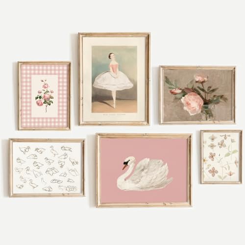 Nursery Pink Wall Art Decor Baby Girl Canvas Wall Art Vintage Floral Prints Kids Room Wall Decor Preppy Flower Poster Antique Pink Pictures Swans Painting for Girls Room Bedroom 12x16x6 Inch Unframed by Baccone - Used condition - US$19.06