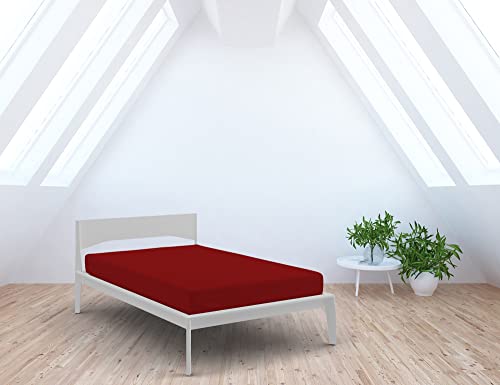 Italian Bed Linen Fitted Sheet with Corner, Microfiber, Red, Single - Image 3