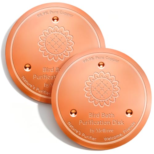 Image of Mellbree 2-Pack Bird Bath Copper Disc, 0.6mm Reinforced 99.99% Pure Copper Cleaning Disk with Triple-Point Support for Physical Safe Clean Water, Universal Fit for Outdoor Birdbath, Bowl (Sunflower)