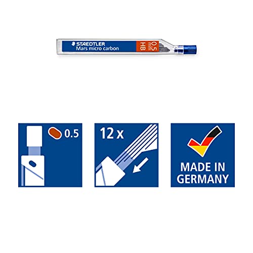 STAEDTLER 46133 Mine Graphite Mars Micro 0.5mm Hb Carbon Papier Standard Dessin Tous Porte-mines Étui Lot de 12 Assorties